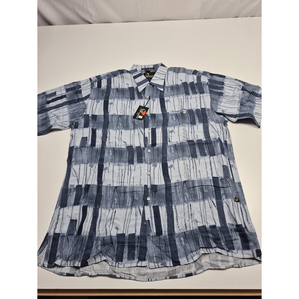 Massoti Shirt Mens L Gray Geometric 100% Viscose Button Up Short Sleeve Casual